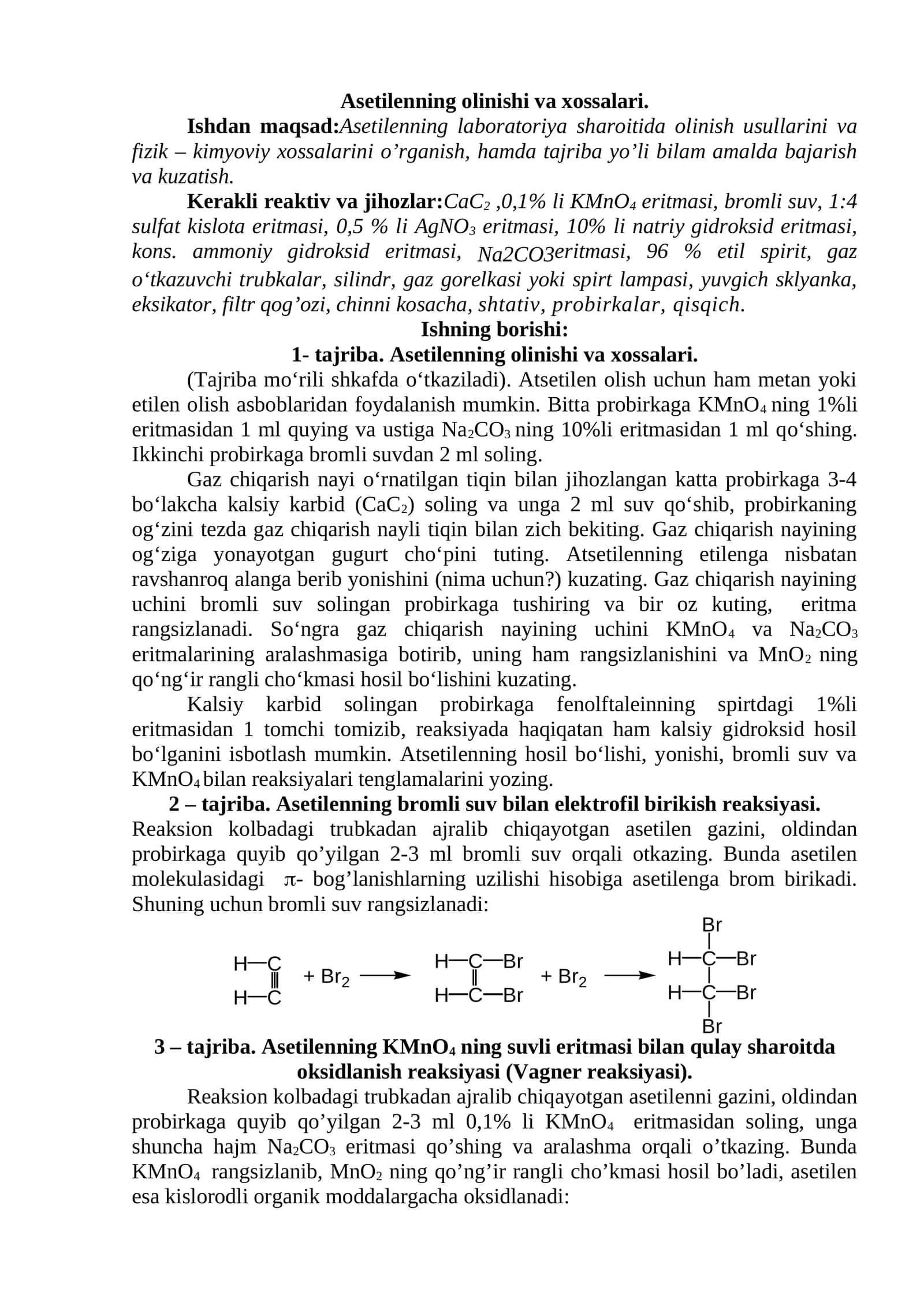 Asetilenning olinishi va xossalari 1