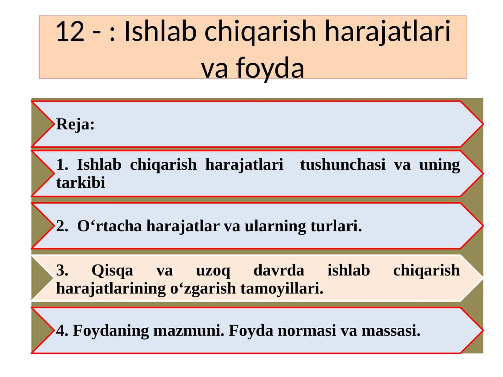 Ishlab chiqarish harajatlari va foyda 1