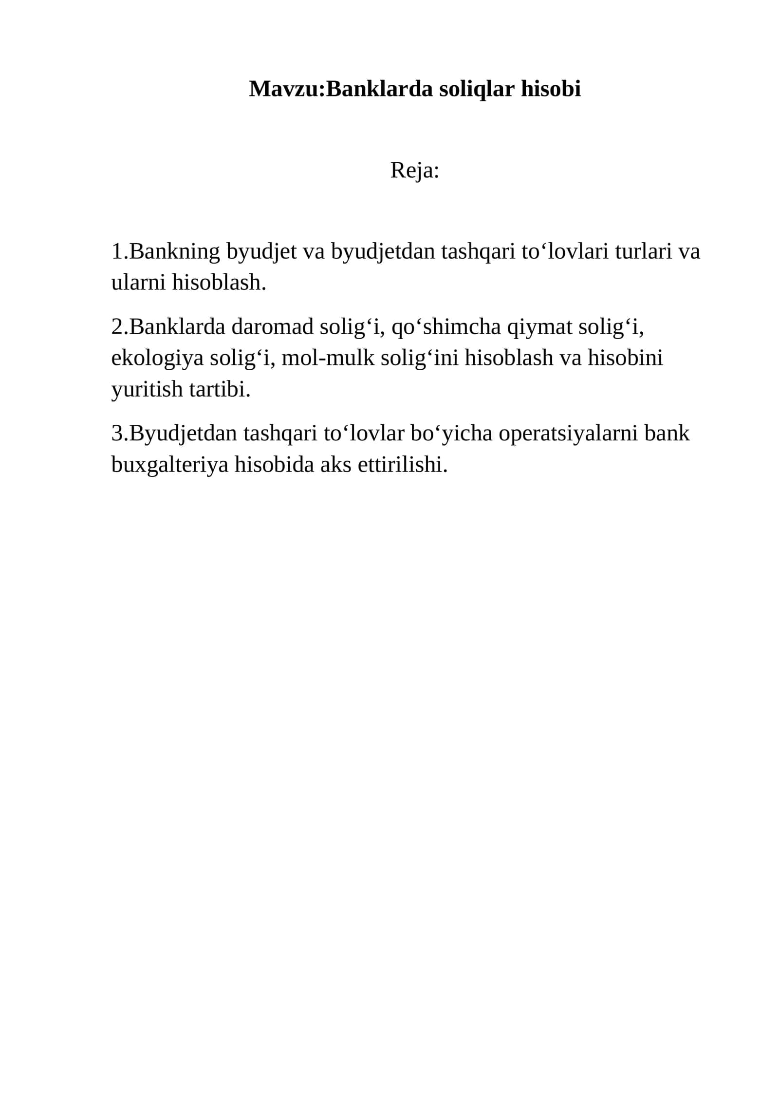 Banklarda soliqlar hisobi 1