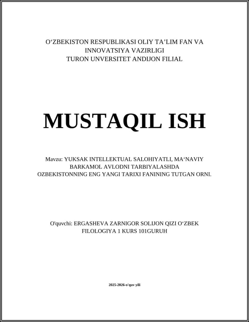 O‘zbekistonning eng yangi tarixi fani 1