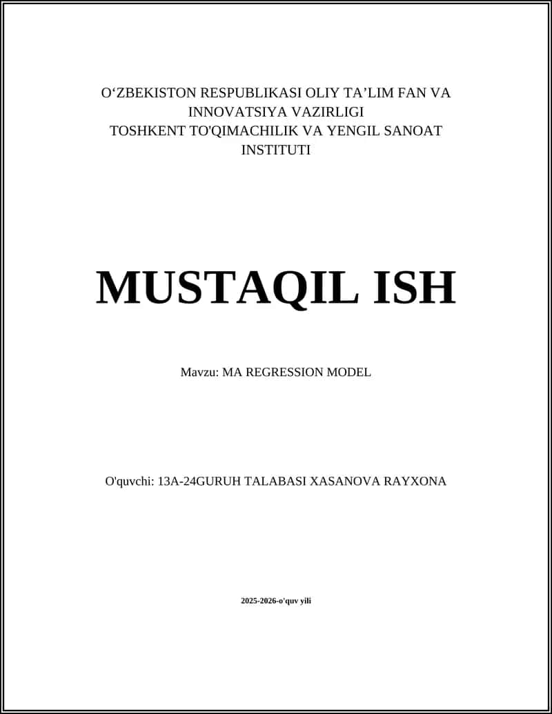 MA REGRESSION MODEL 1