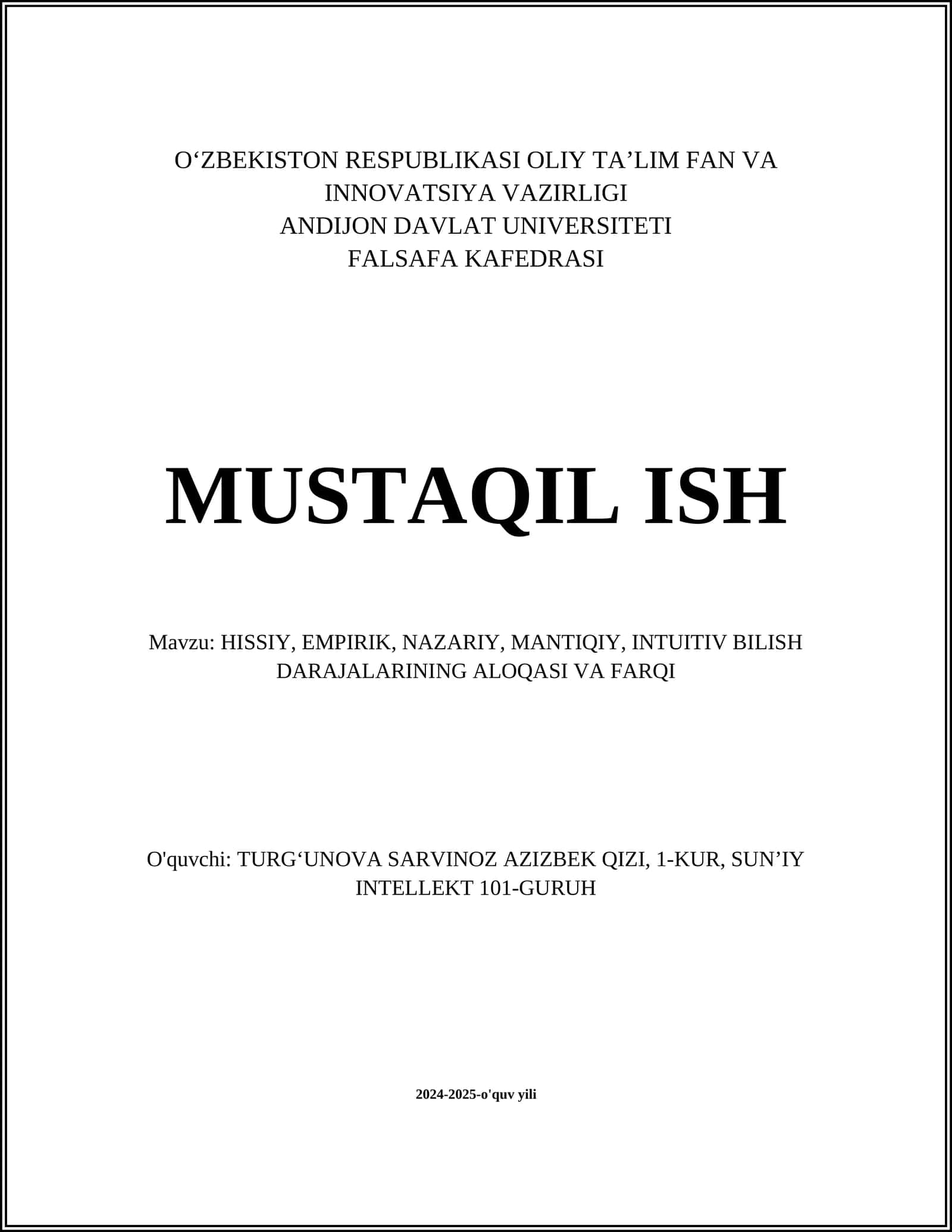 HISSIY, EMPIRIK, NAZARIY, MANTIQIY, INTUITIV BILISH DARAJALARINING ALOQASI VA FARQI 1