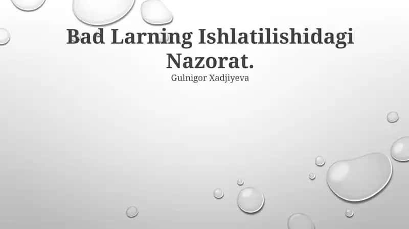 Bad Larning Ishlatilishidagi Nazorat 1