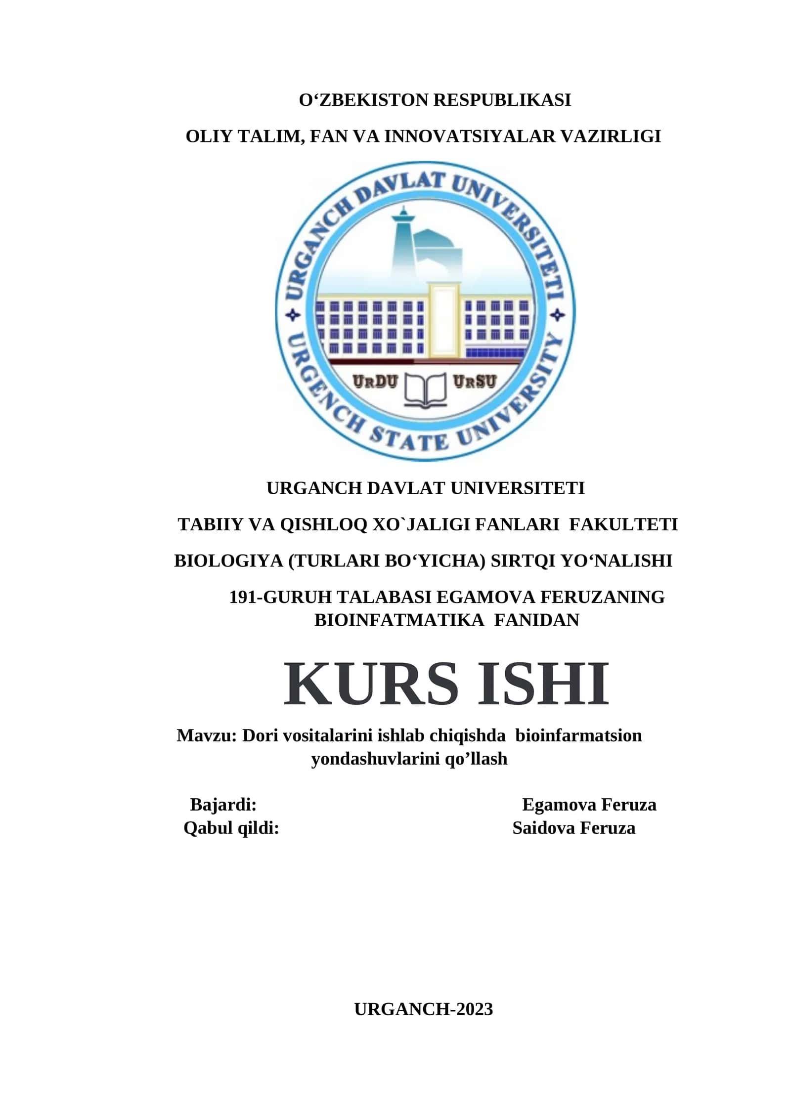 Dori vositalarini ishlab chiqishda bioinfarmatsion yondashuvlarini qo’llash 1