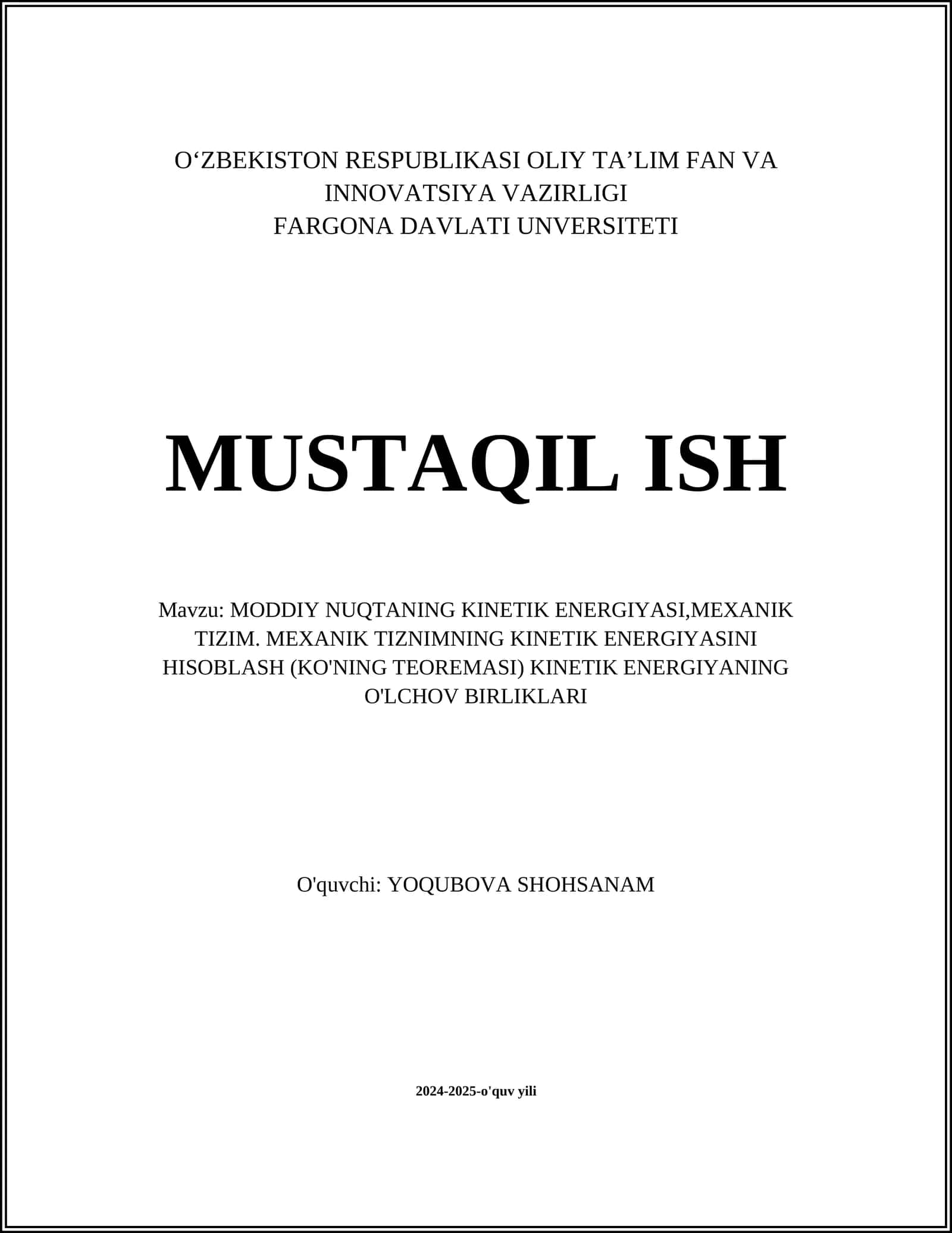 MODDIY NUQTANING KINETIK ENERGIYASI 1