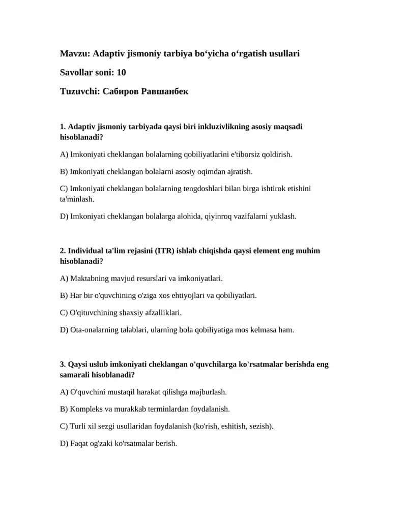 Adaptiv jismoniy tarbiya boʻyicha oʻrgatish usullari 1