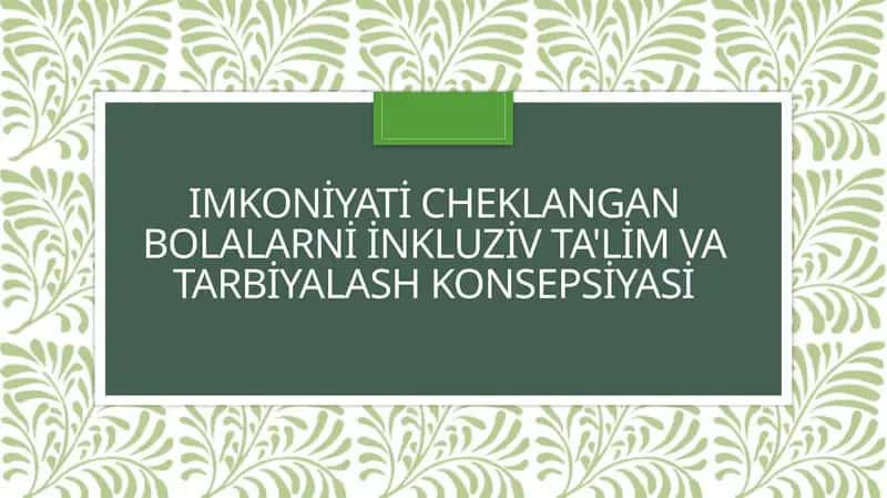 Imkoniyati cheklangan bolalarni inkluziv ta'lim va tarbiyalash konsepsiyasi 1