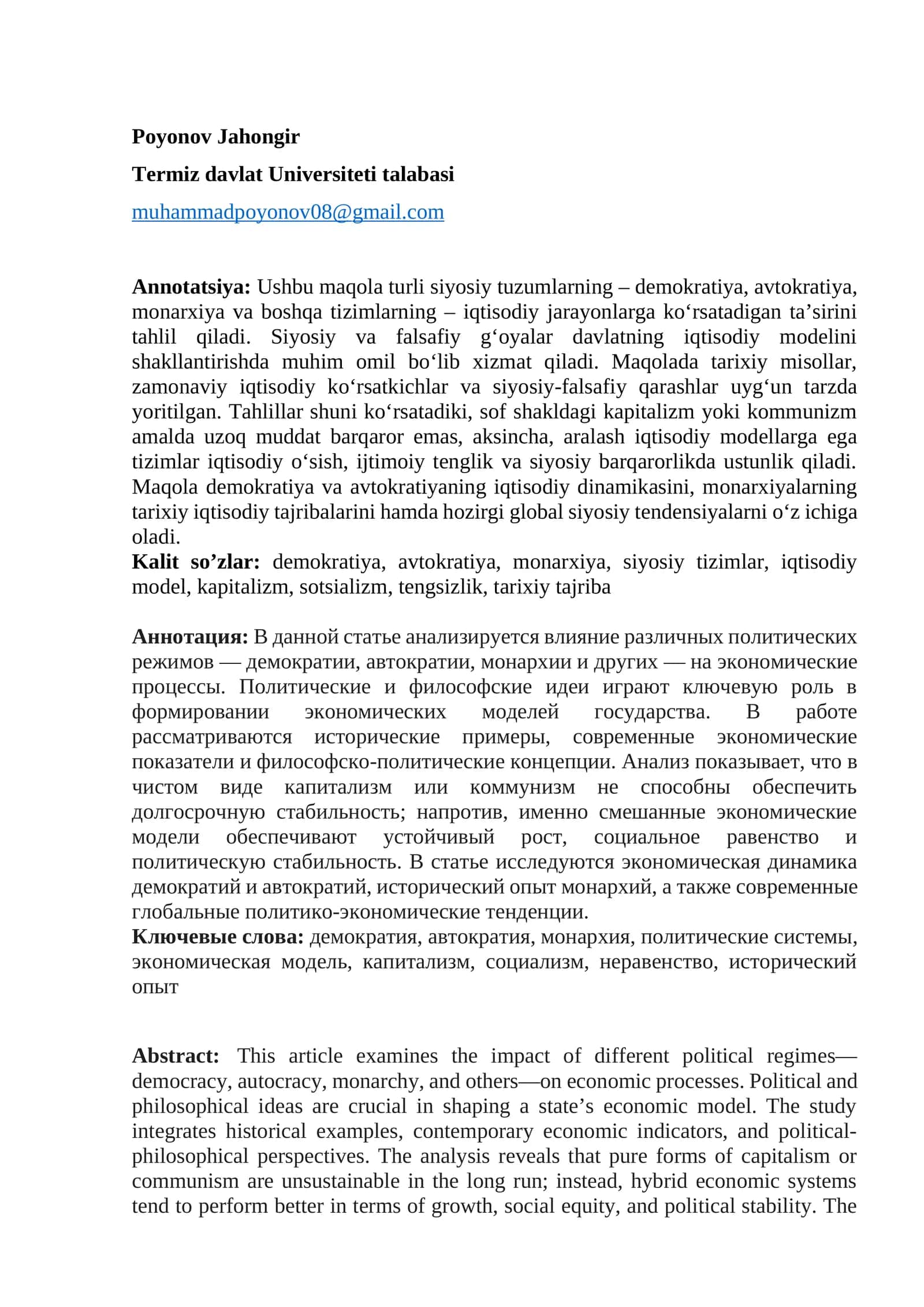 Siyosiy va Falsafiy G‘oyalar Iqtisodiy Modelga Ta’sir 1