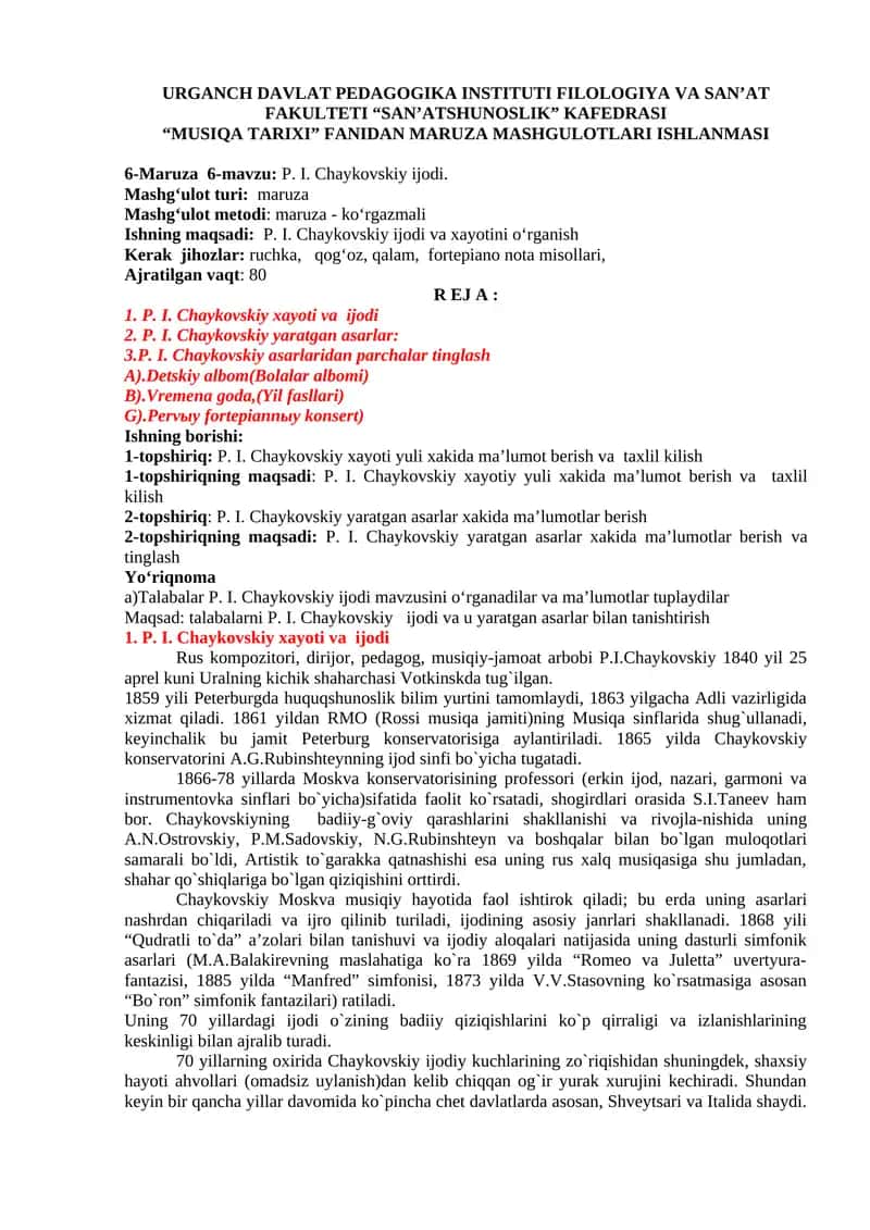 P. I. Chaykovskiy ijodi 1