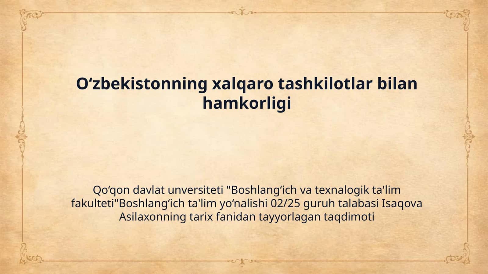 O‘zbekistonning xalqaro tashkilotlar bilan hamkorligi 1