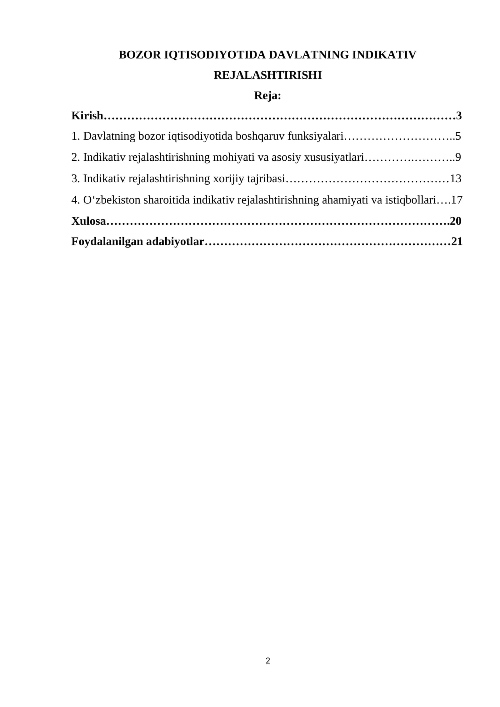 BOZOR IQTISODIYOTIDA DAVLATNING INDIKATIV REJALASHTIRISHI 1