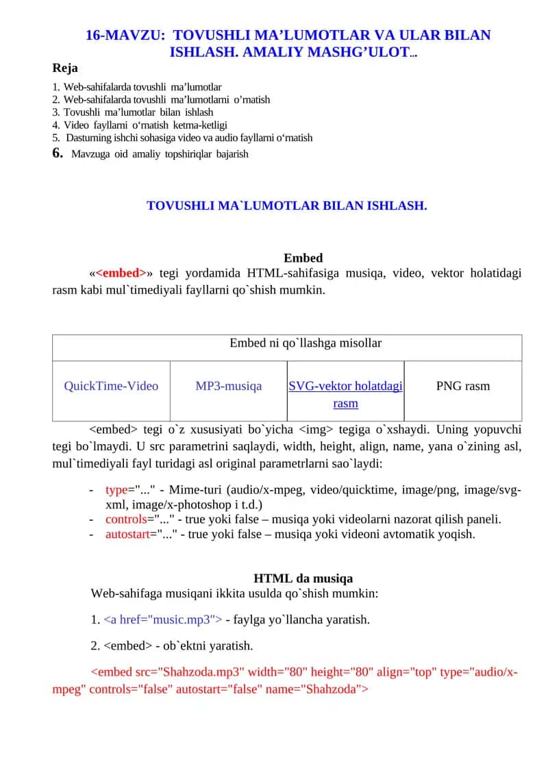 Tovushli ma’lumotlar va ular bilan ishlash 1