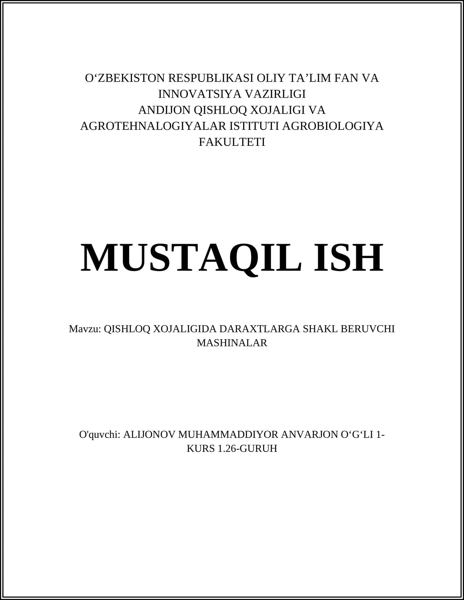 QISHLOQ XOJALIGIDA DARAXTLARGA SHAKL BERUVCHI MASHINALAR 1