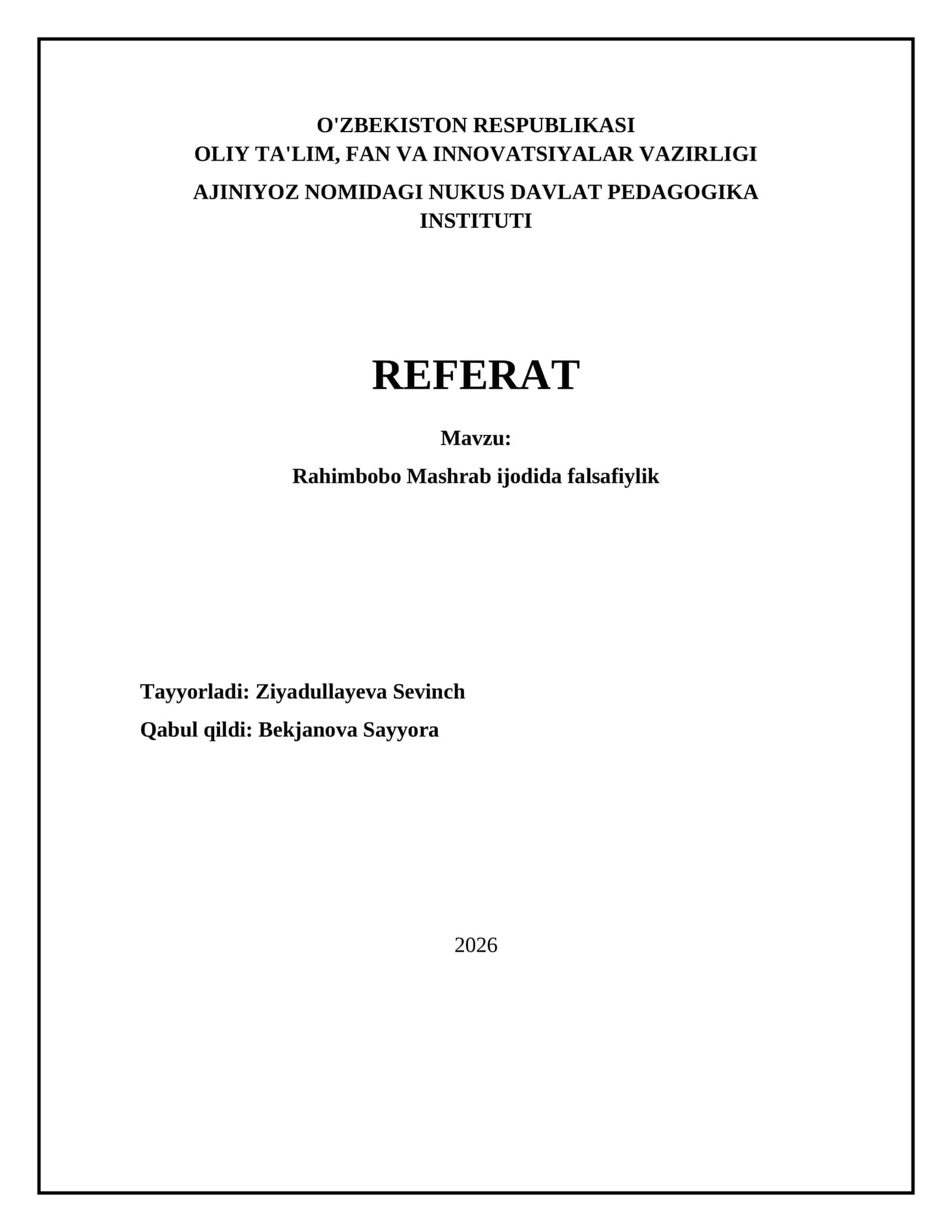 Rahimbobo Mashrab ijodida falsafiylik 1