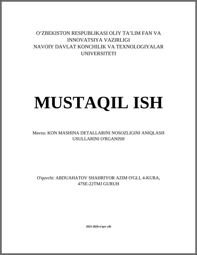 KON MASHINA DETALLARINI NOSOZLIGINI ANIQLASH USULLARINI O'RGANISH 1