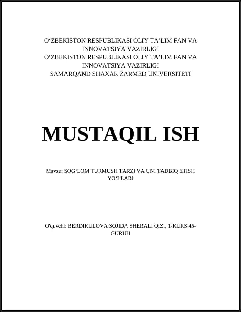 SOG‘LOM TURMUSH TARZI VA UNI TADBIQ ETISH YO‘LLARI 1