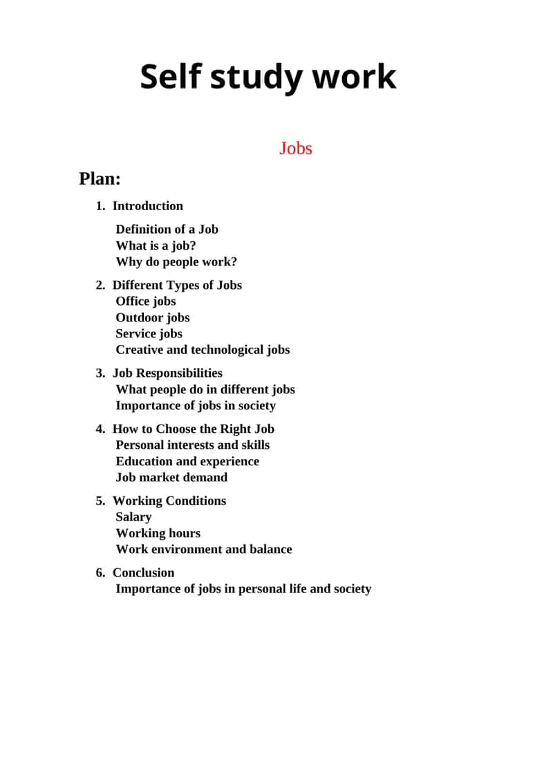 Self study work, Jobs 1