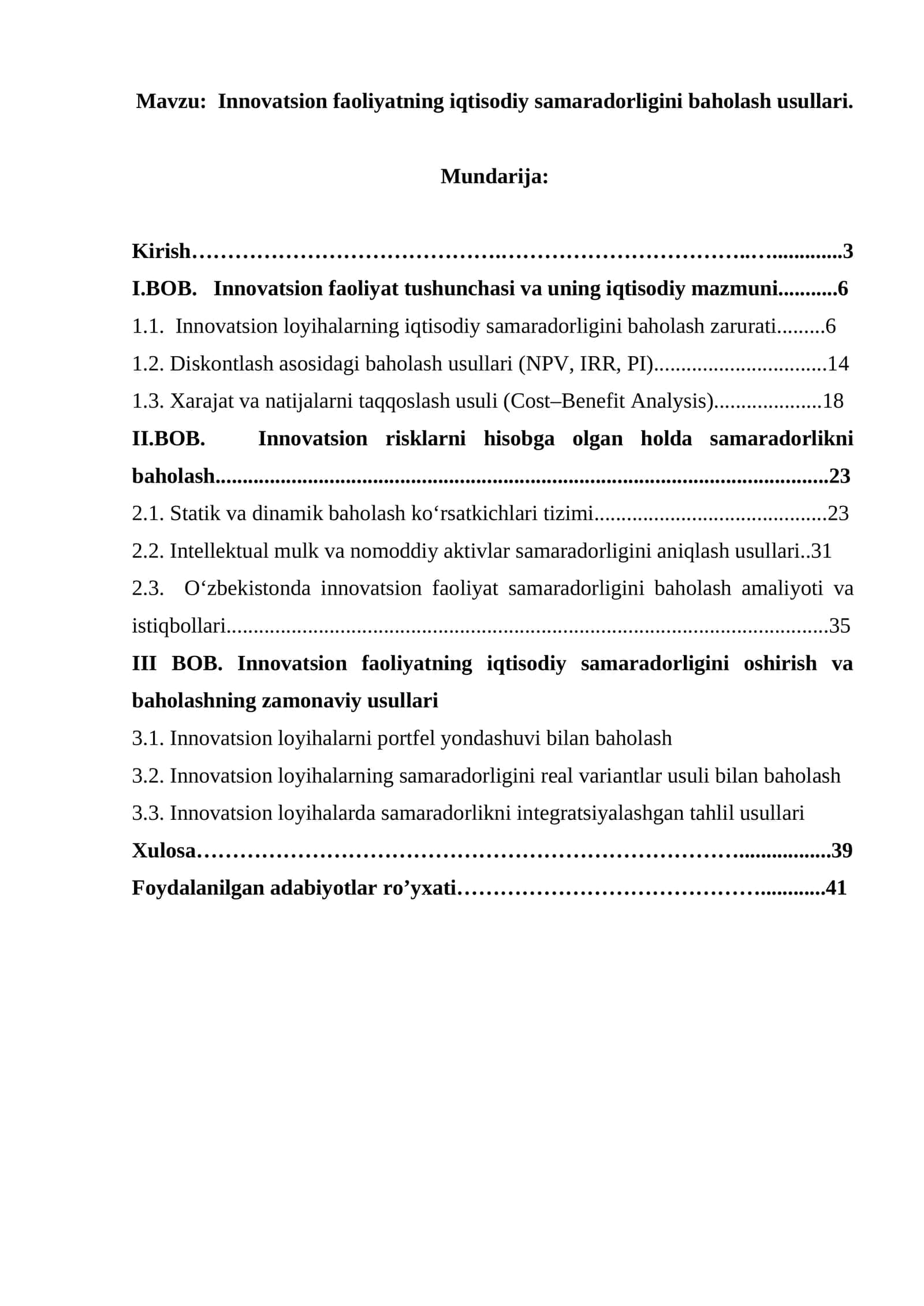 Innovatsion faoliyatning iqtisodiy samaradorligini baholash usullari 1