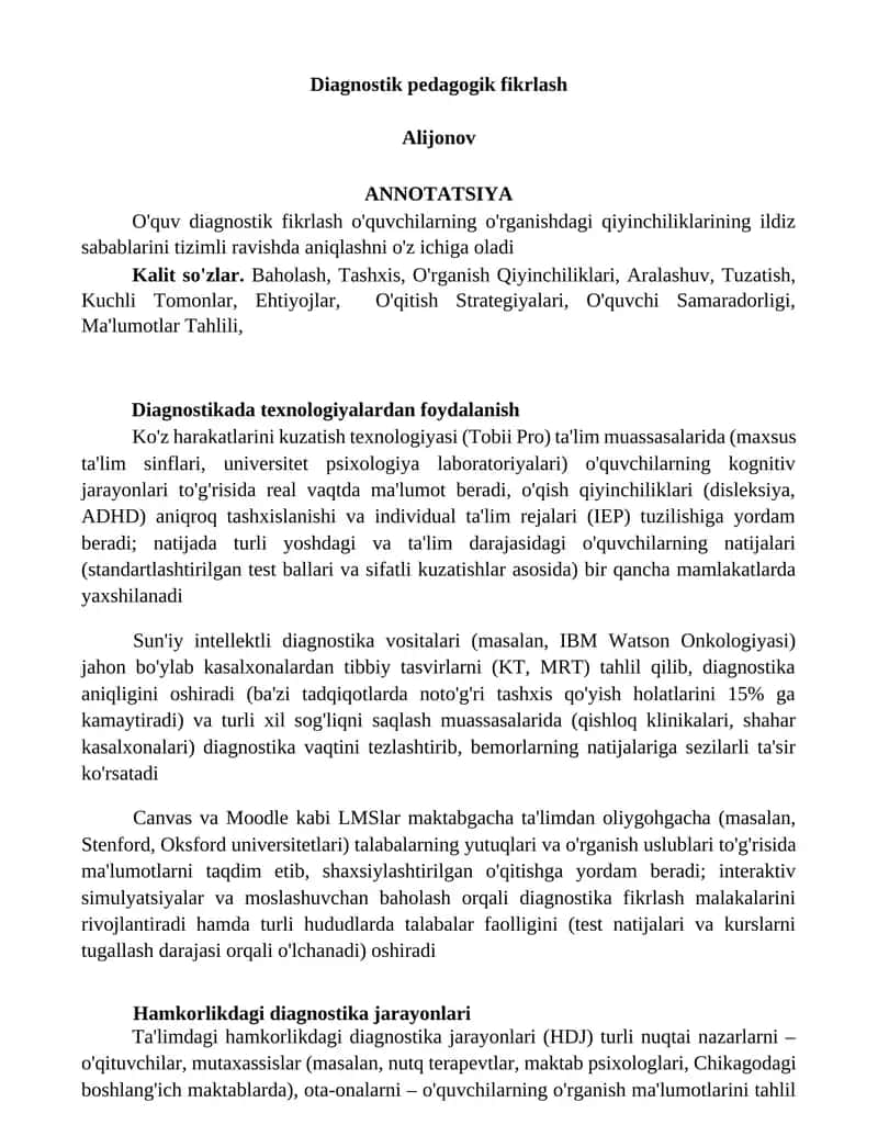 Diagnostik pedagogik fikrlash 1