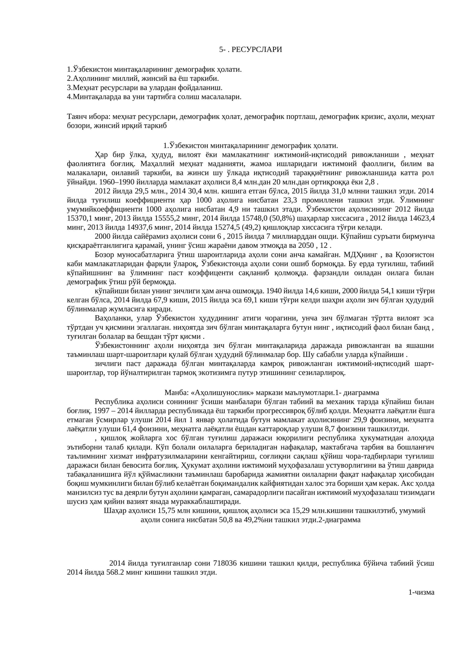 Узбекистон минтақаларининг демографик ҳолати 1