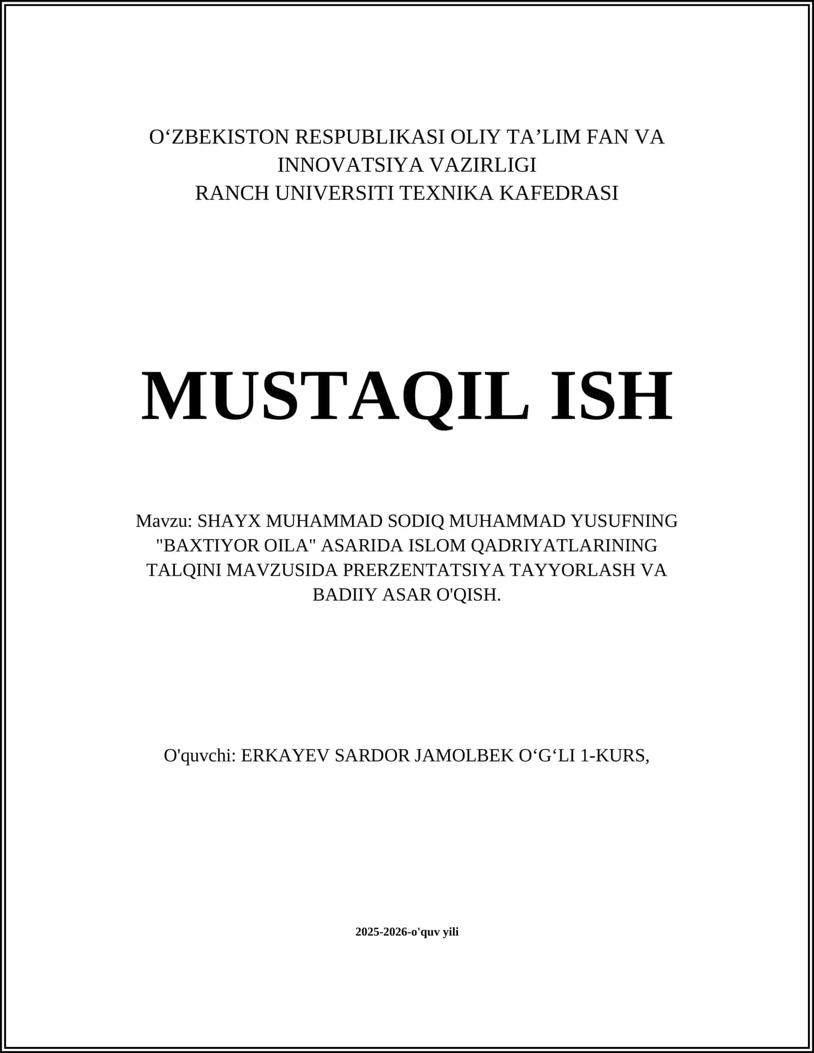 Baxtiyor Oila 1