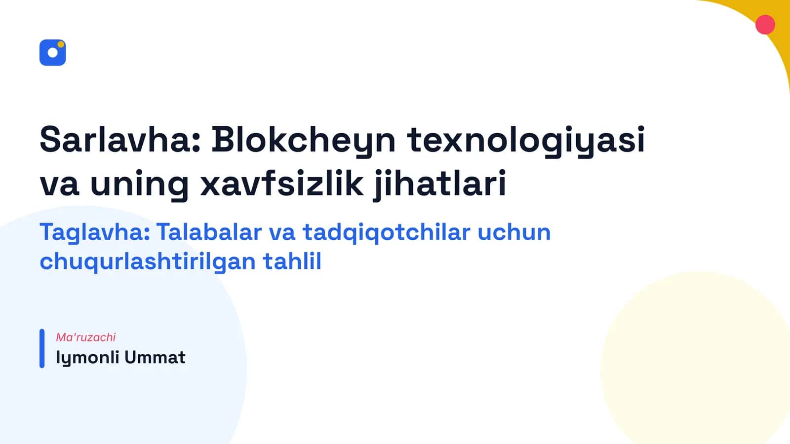 Blokcheyn texnologiyasi va uning xavfsizlik jihatlari 1