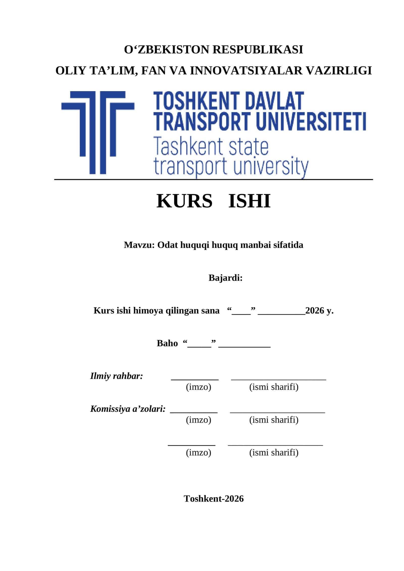 Odat huquqi huquq manbai sifatida kurs ishi 1