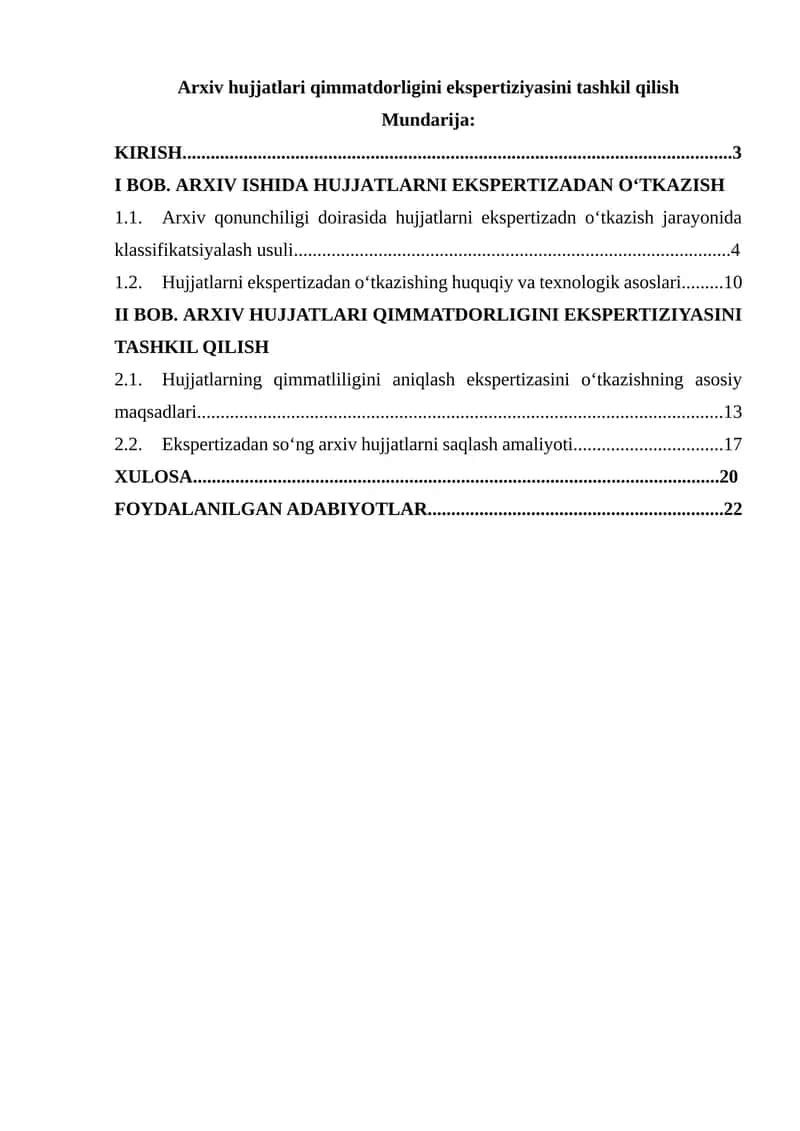 Arxiv hujjatlari qimmatdorligini ekspertiziyasini tashkil qilish 1