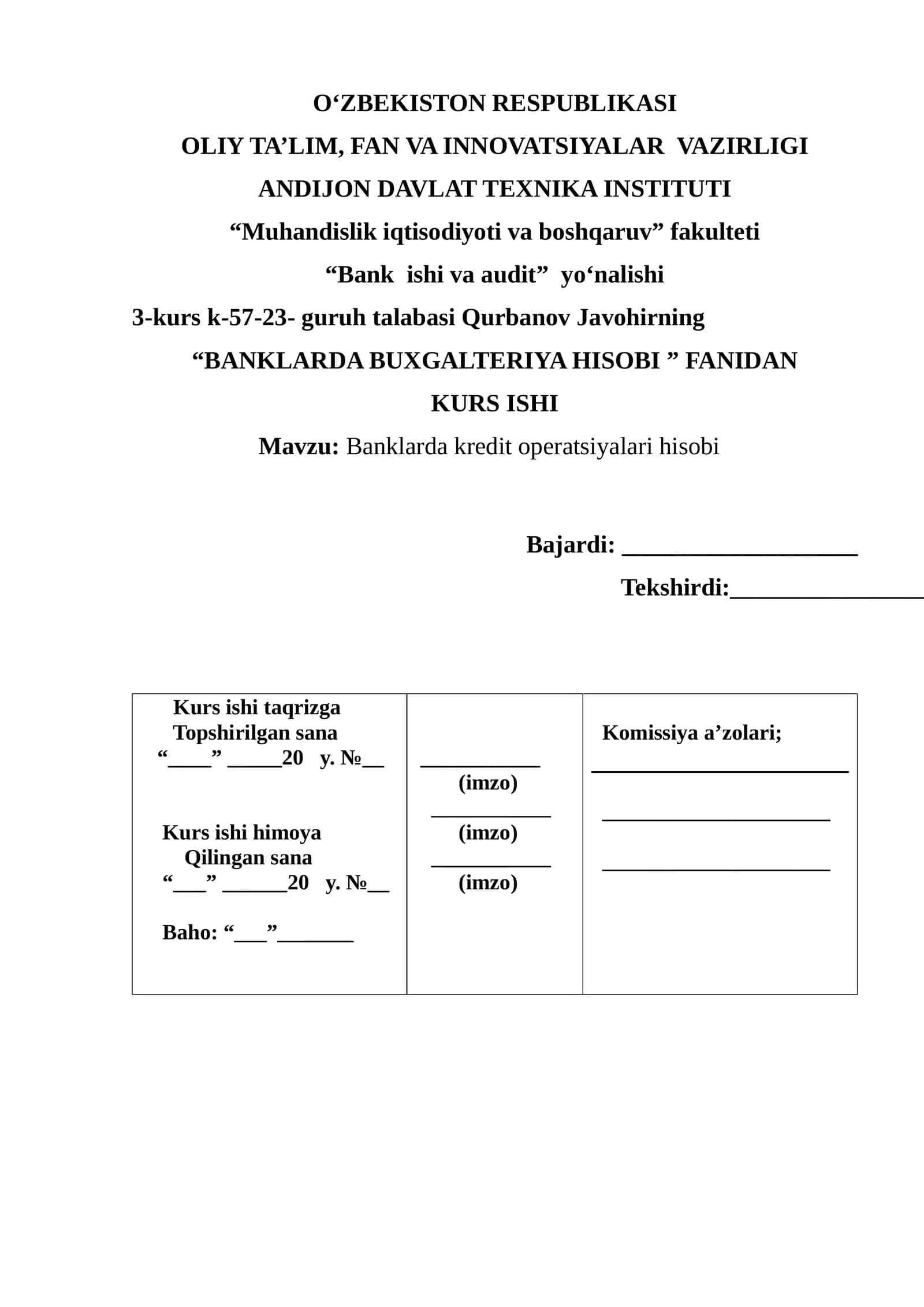Banklarda kredit operatsiyalari hisobi 1