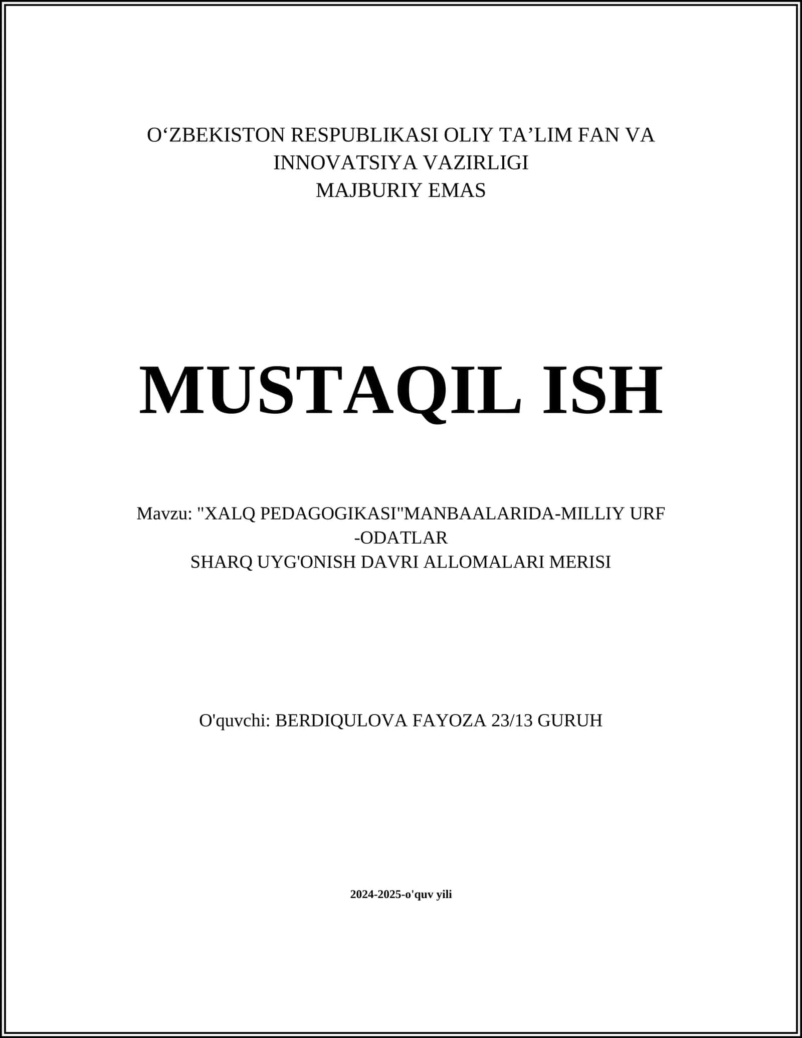 XALQ PEDAGOGIKASI 1