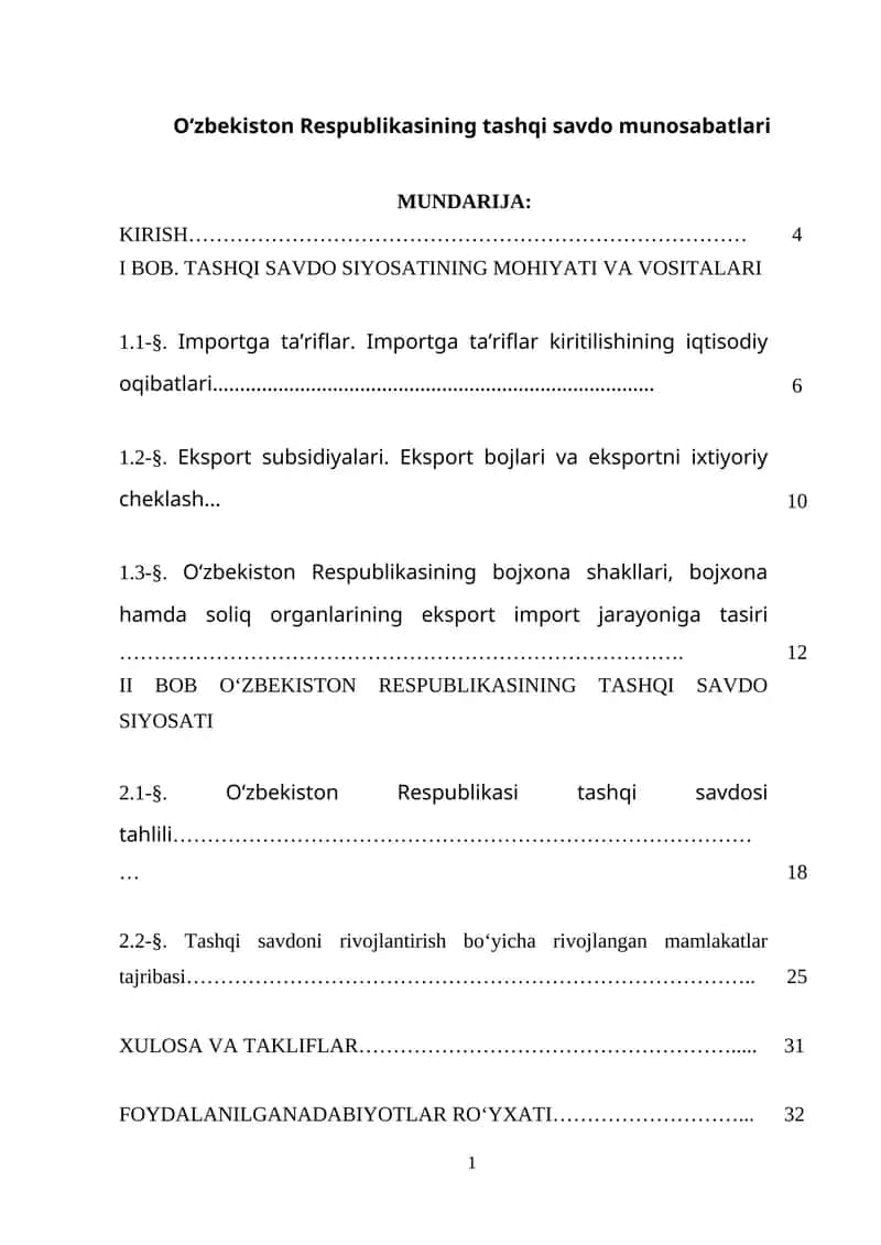 O‘zbekiston Respublikasining tashqi savdo munosabatlari 1