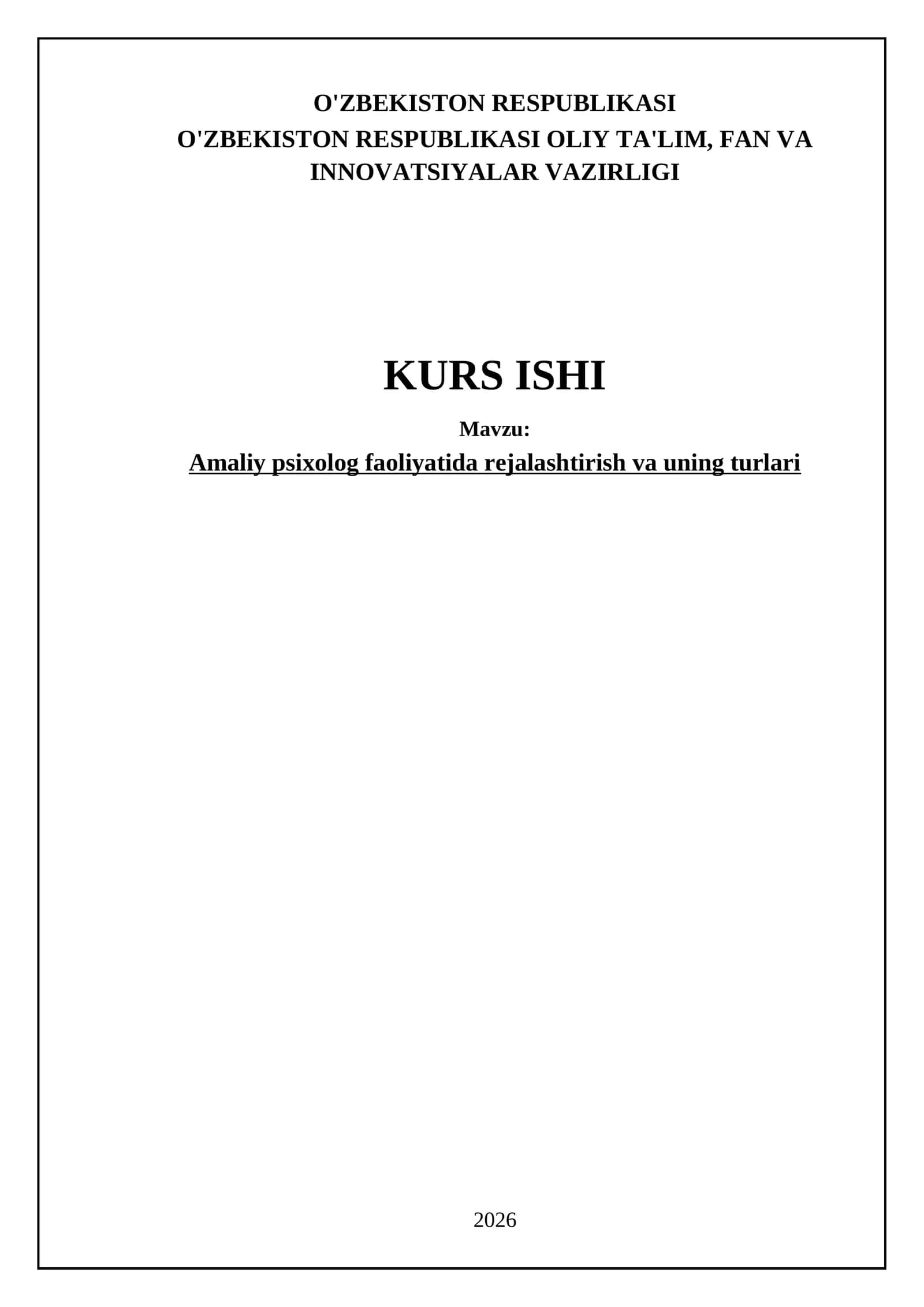 Amaliy psixolog faoliyatida rejalashtirish va uning turlari 1