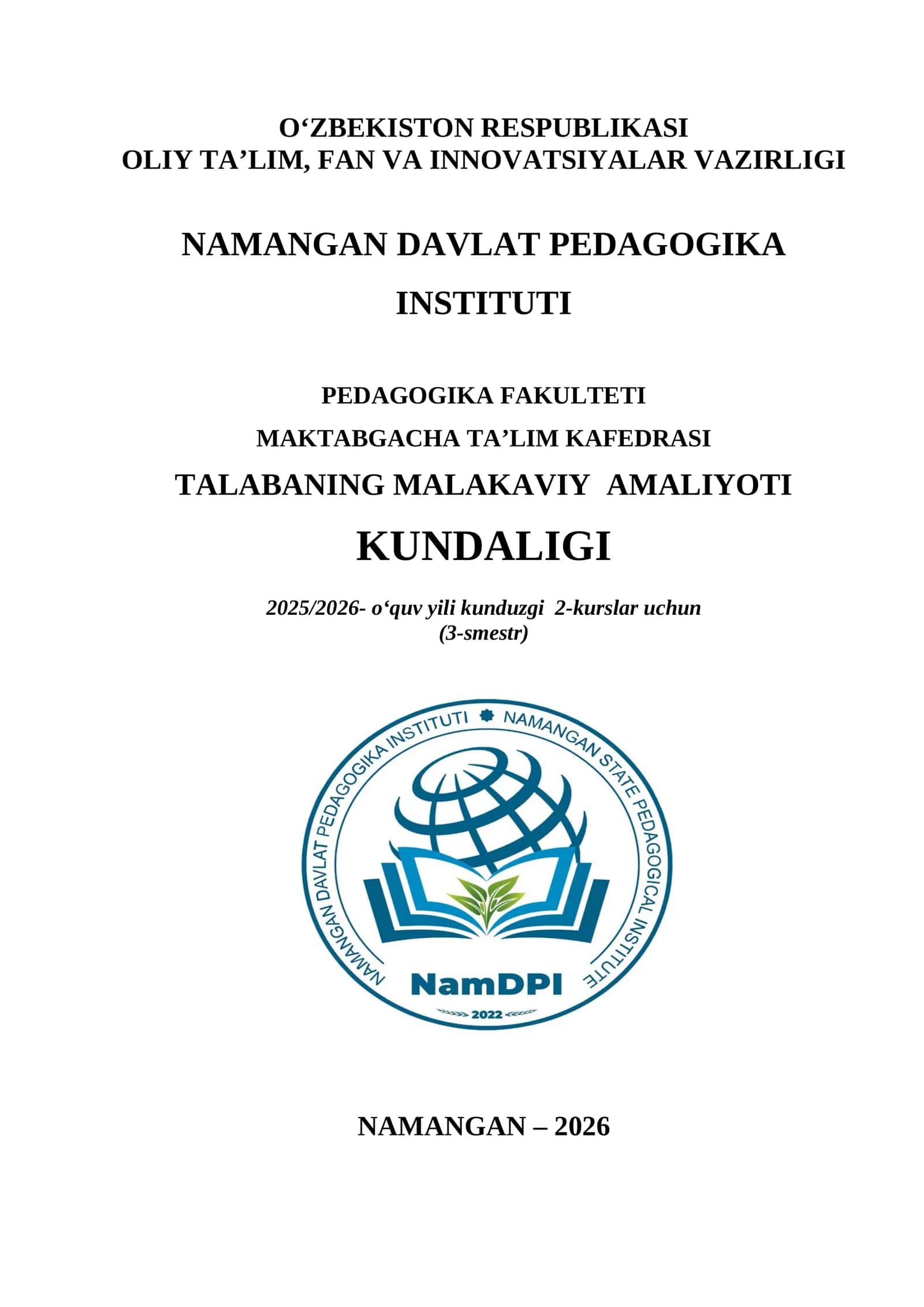 Talabaning MALAKAVIY amaliyoti Kundaligi 1