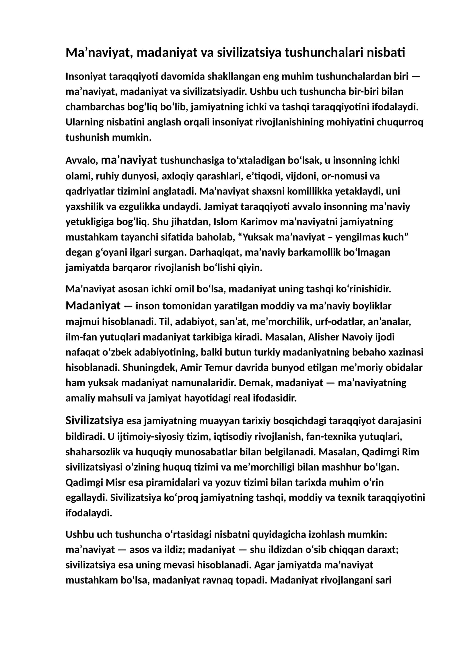 Ma’naviyat, madaniyat va sivilizatsiya tushunchalari nisbati 1
