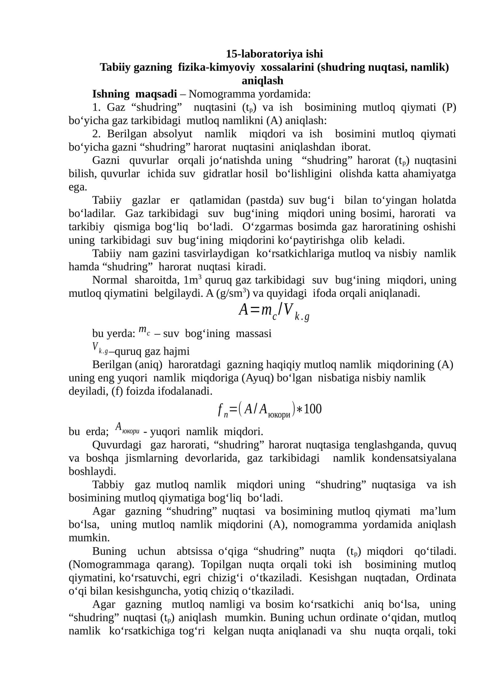 Aniqlash nomogramma yordamida gazning fizika-kimyoviy xossalarini, shudring nuqtasi va namlikni aniq 1