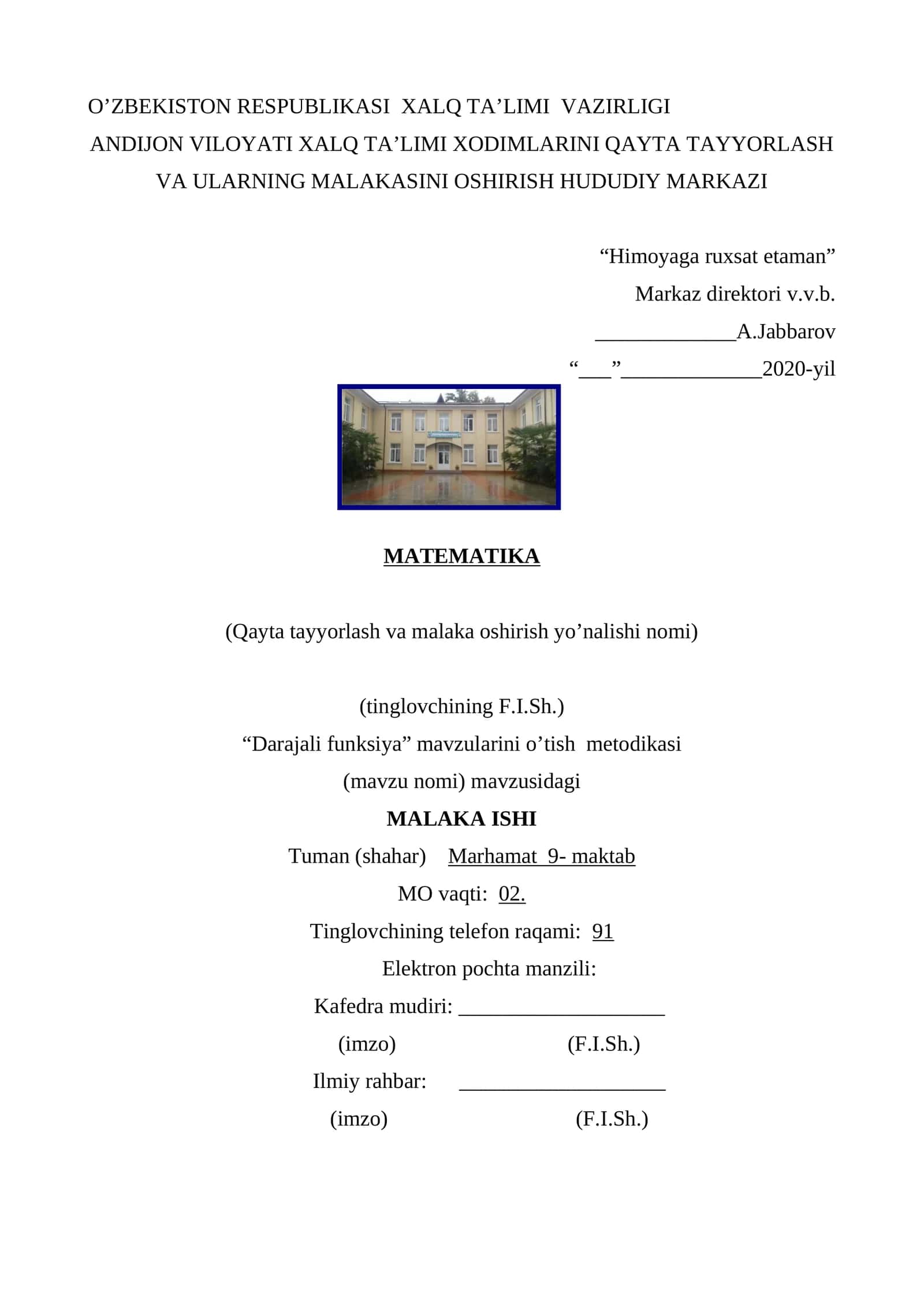 Matematika "Darajali funksiya" mavzularini o'tish metodikasi 1