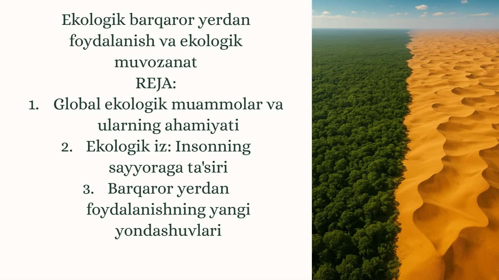 Ekologik barqaror yerdan foydalanish va ekologik muvozanat 1