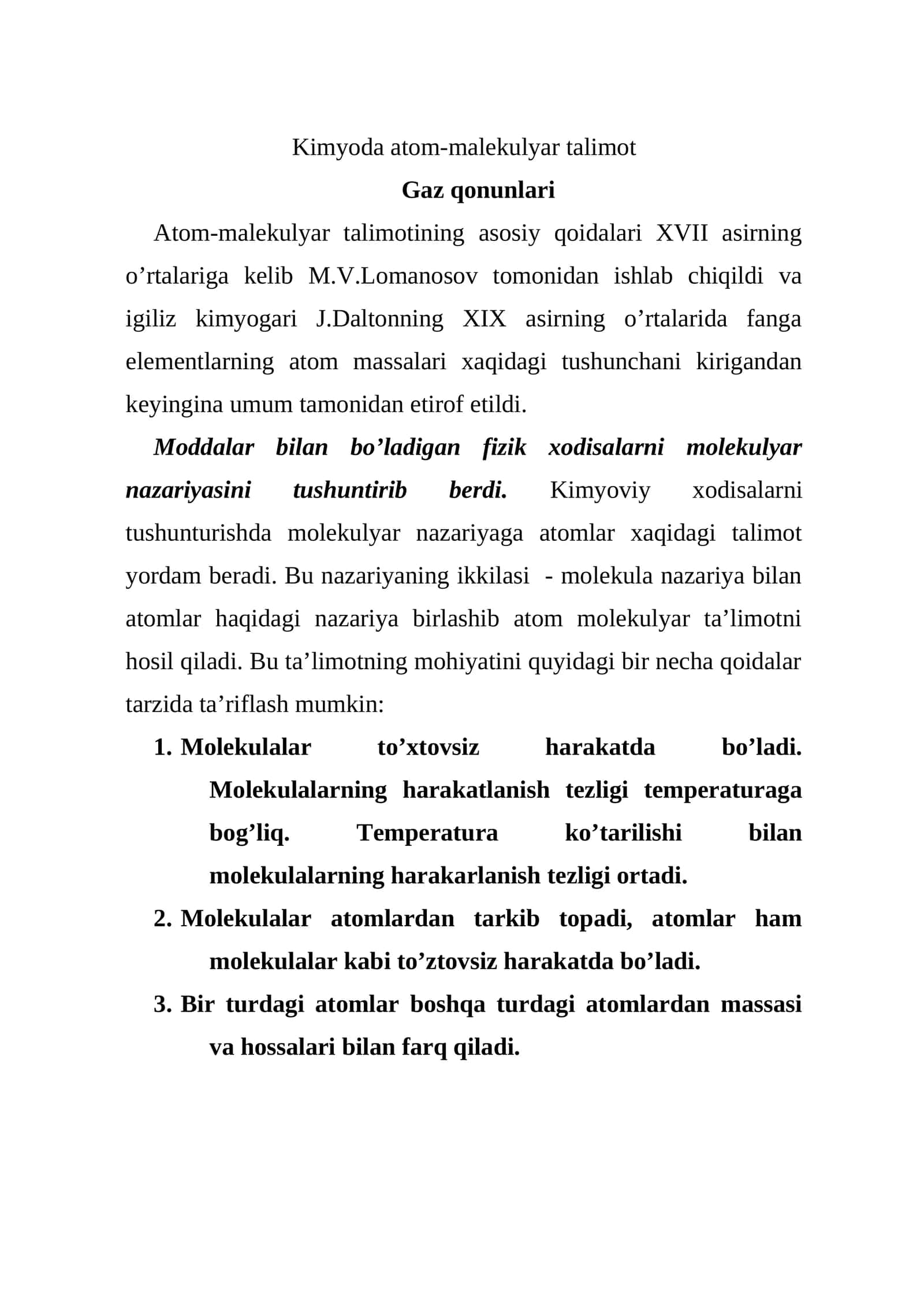 Kimyoda atom-malekulyar talimot 1
