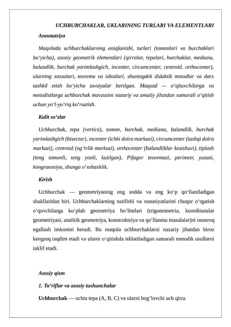 UCHBURCHAKLAR, ULARINING TURLARI VA ELEMENTLARI