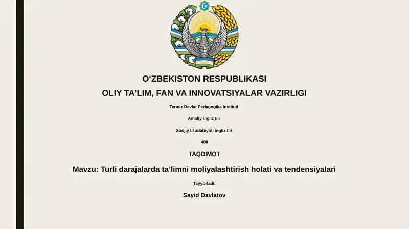 Turli darajalarda taʼlimni moliyalashtirish holati va tendensiyalari 1