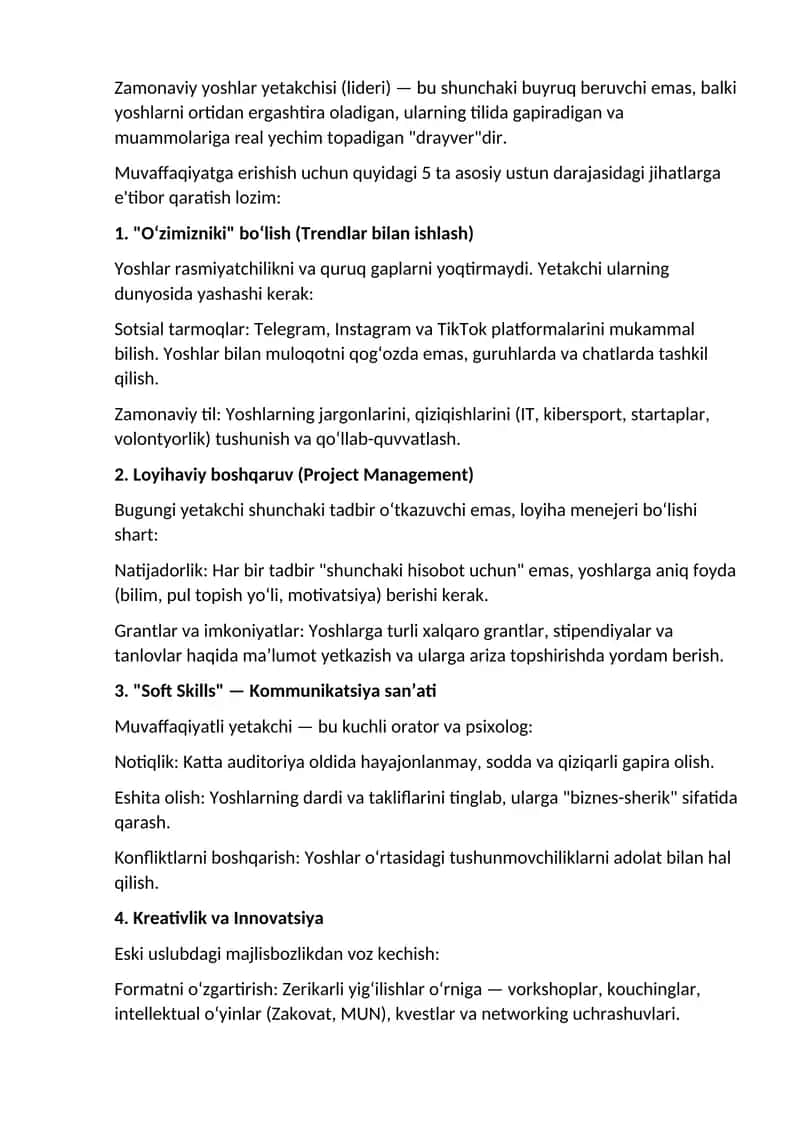Zamonaviy yoshlar yetakchisi (lideri) 1