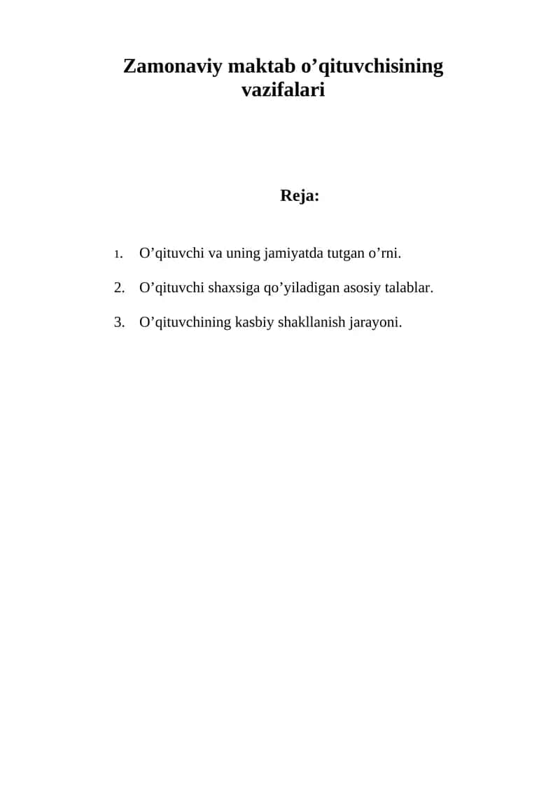 Zamonaviy maktab o’qituvchisining vazifalari 1