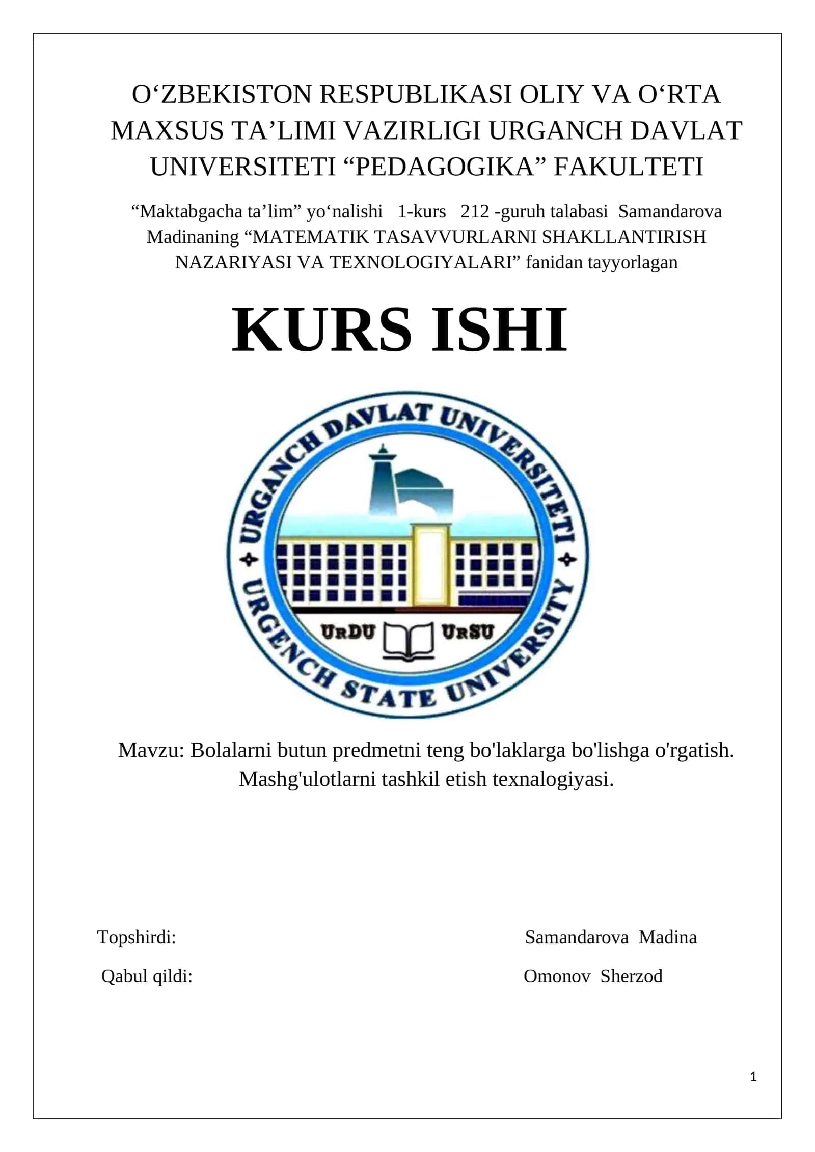 Matematik tasavvurlarni shakllantirish nazariyasi va texnologiyalari 1