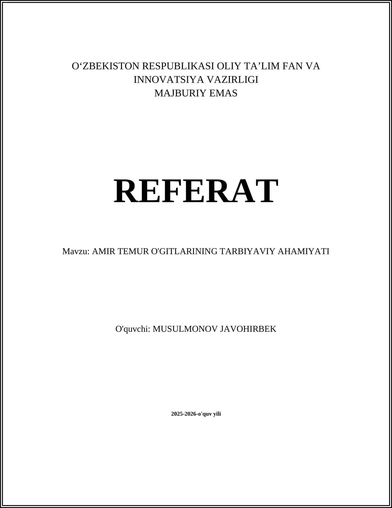 AMIR TEMUR O'GITLARINING TARBIYAVIY AHAMIYATI 1