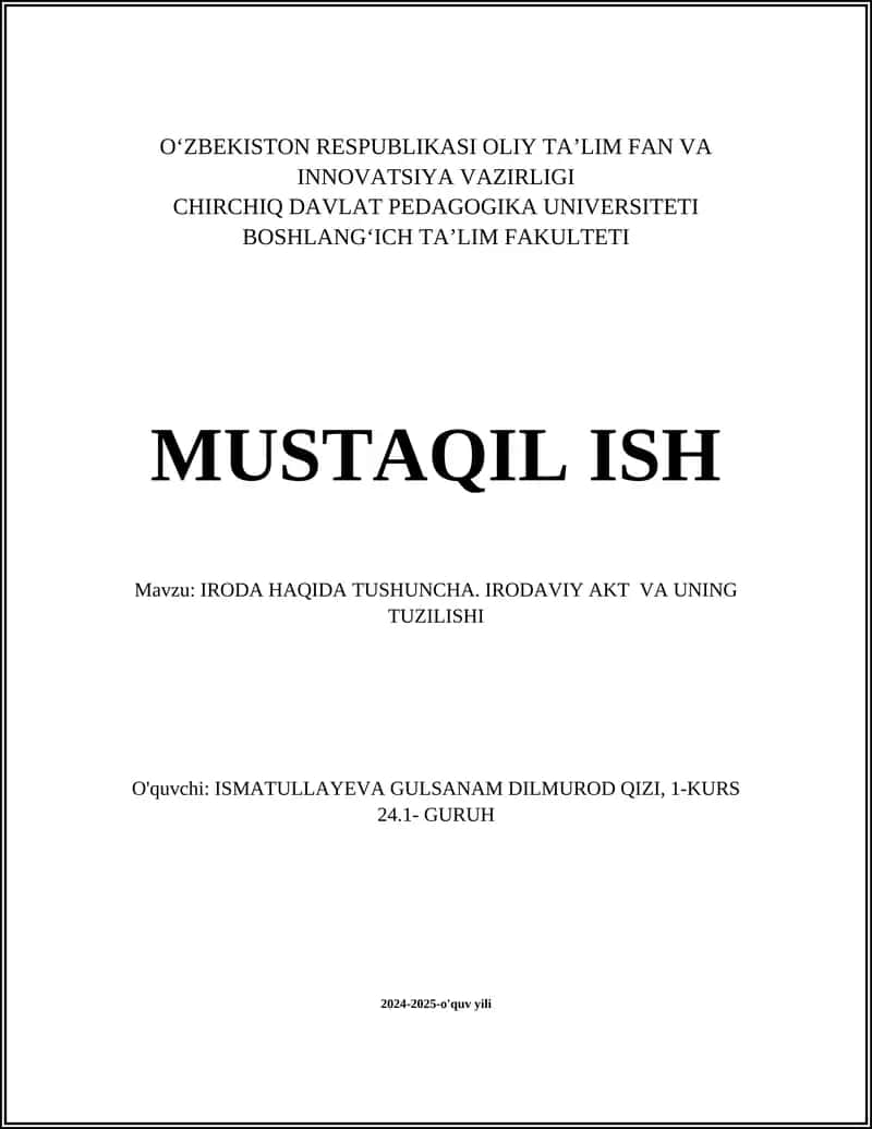 IRODA HAQIDA TUSHUNCHA. IRODAVIY AKT VA UNING TUZILISHI 1