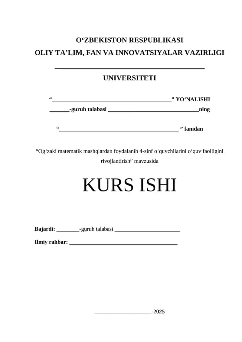 Og‘zaki matematik mashqlardan foydalanib 4-sinf o‘quvchilarini o‘quv faolligini rivojlantirish 1
