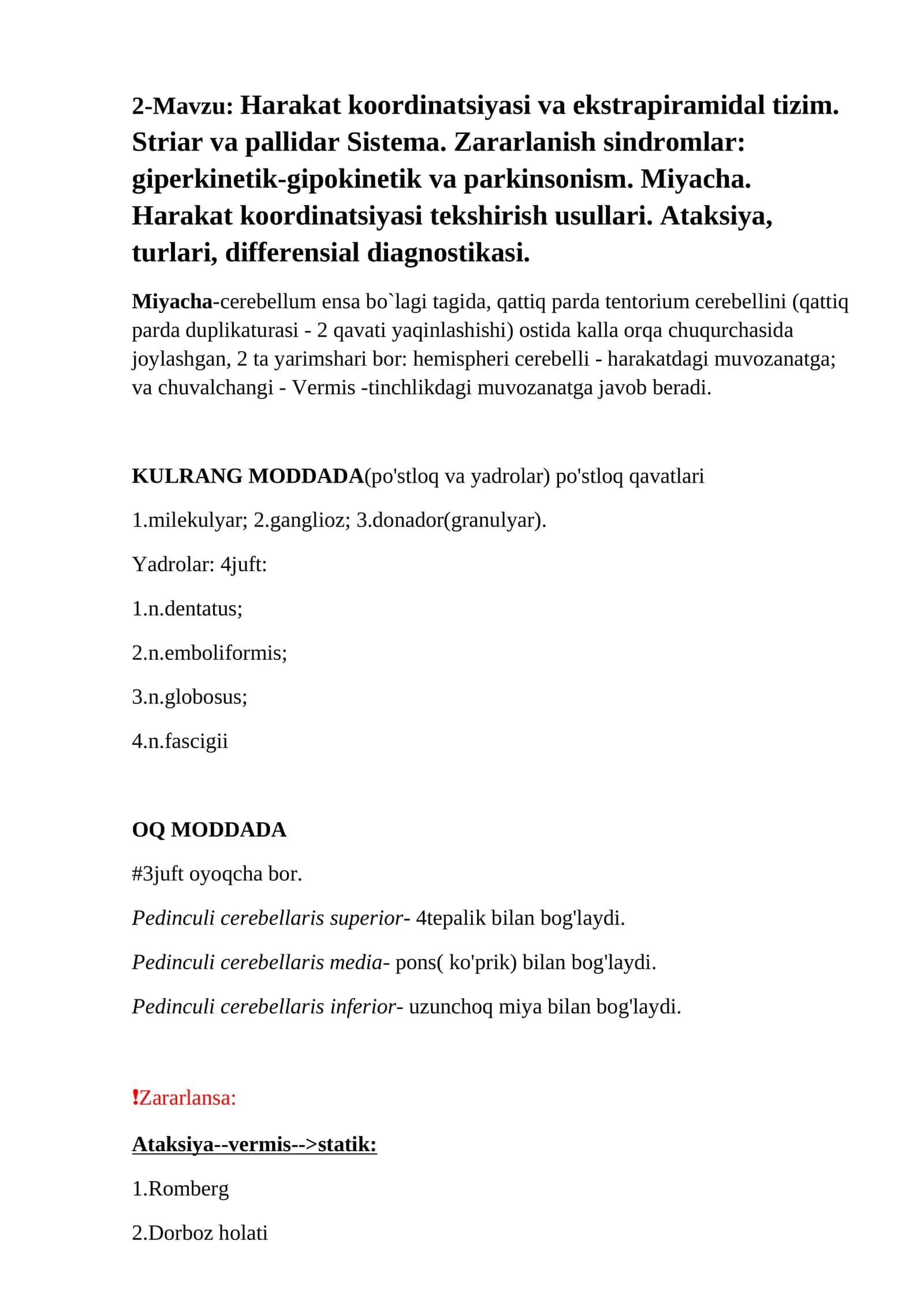 Harakat koordinatsiyasi va ekstrapiramidal tizim 1