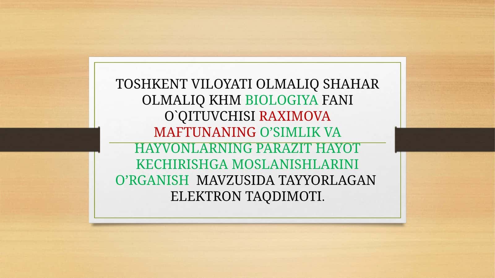 O’SIMLIK VA HAYVONLARNING PARAZIT HAYOT KECHIRISHGA MOSLANISHLARINIO’RGANISH 1
