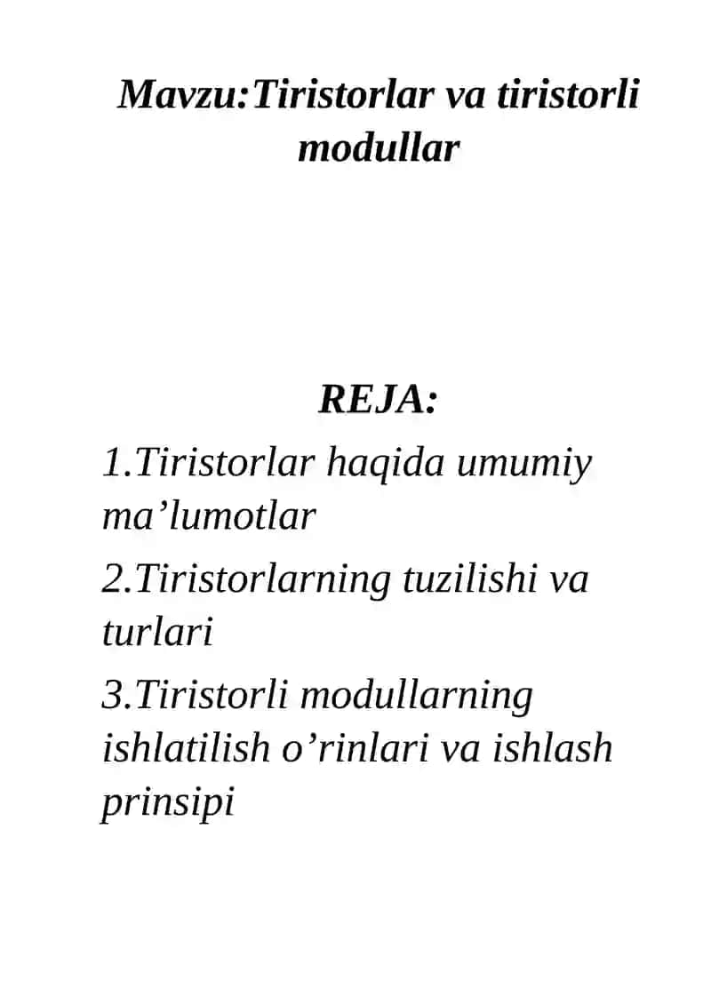 Tiristorlar va tiristorli modullar