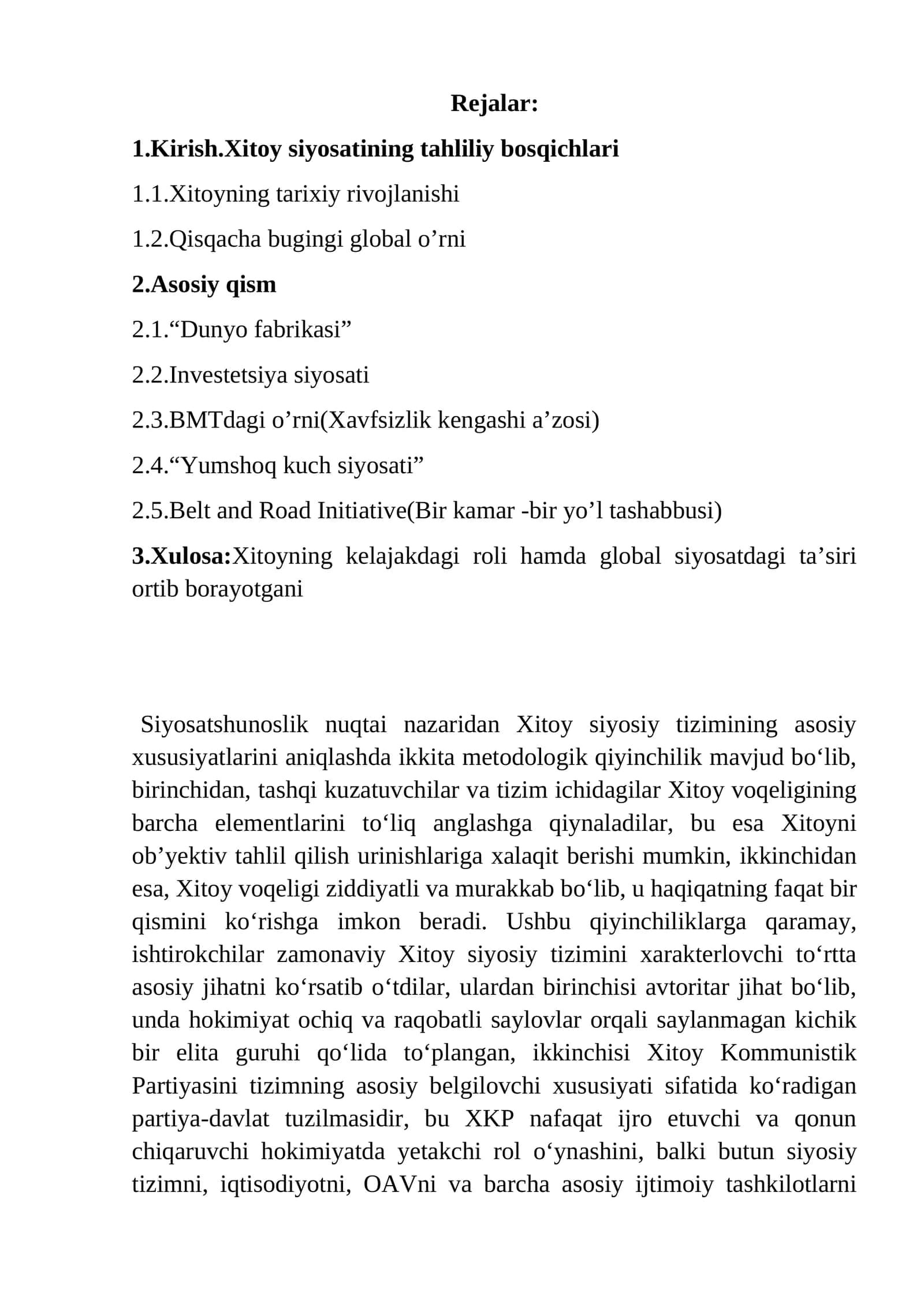 Xitoy siyosatining tahliliy bosqichlari 1